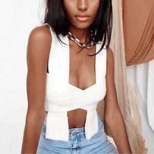 12th tribe white knit tie top